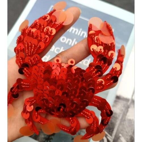 1Pcs Rhinestone crab Beaded Patch for Clothing Sewing on Beading Applique Shirt Shoes Bags Apparel DIY Decoration Patches