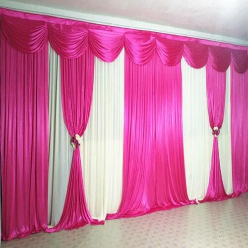 10ftx20ft Hot Pink sequin wedding backdrop curtain with swag backdrop wedding decoration romantic Ice silk stage curtains