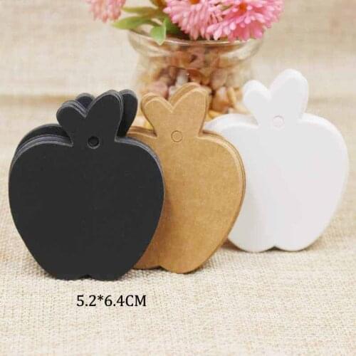 100pcs Paper gift Hang Tags cute Apple Shape Clothes Kraft /black/glossy white Wedding Favor Price Gift label tag cards