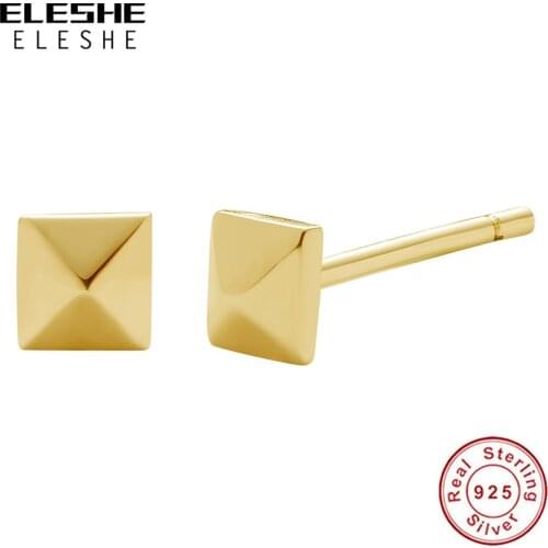 2020 New Arrivals 925 Sterling Silver Stud Earrings 18K Gold Plated Geometric Square Earrings For Women Party Jewelry