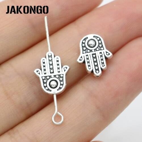 40PCS Fatima Hand Spacer Beads Antique Silver Plated Loose Beads for Jewelry Making Bracelet DIY Handmade Craft