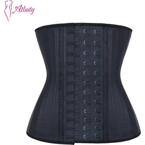Atbuty Latex Waist Trainer Big Rubber Hooks 25 Steel Bones Long Torso Waist Shaper Corsets