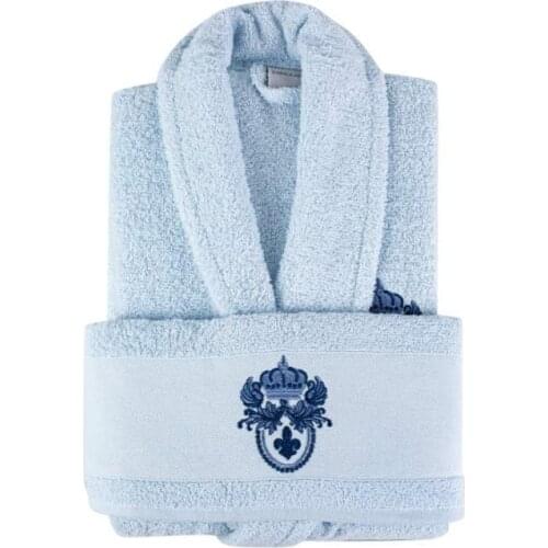 Karaca Home Brian Daily Blue Embroidered Mens Bathrobe Set-1 Piece Bathrobe L/XL 1 Piece Head Towel (50x90 cm)