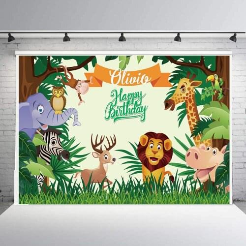 BEIPOTO Safari Jungle Baby Shower Backdrop Elephant Party Animals Photography Background Vinyl Party Banner Photo Booth tt-2