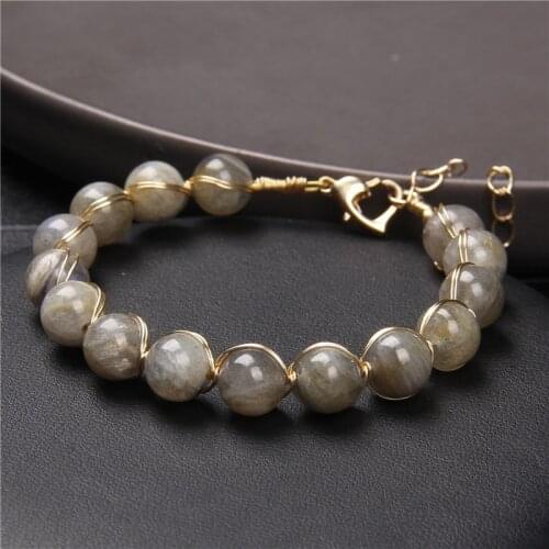 Fashion Premium Labradorite Beads Bracelets For Men Women Jades Quartzs Copper Wire Winding Metal Chain Natural Stone Pulsera