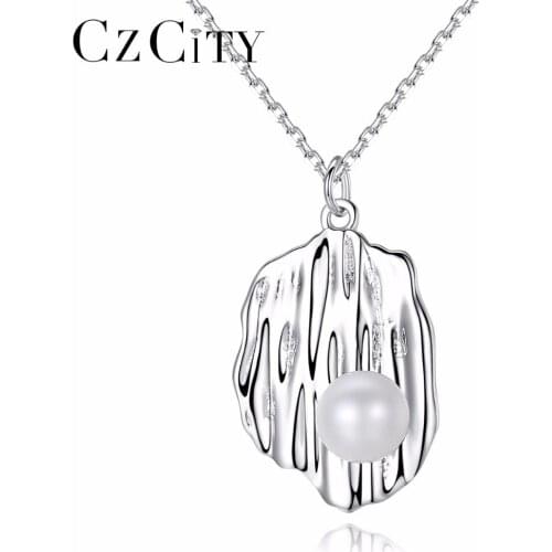 CZCITY Leaf Shape Designer Natural Pearl Pendant White Freshwater Pearl Necklace 925-Silver-Jewelry Fine Jewelry Gift For Women