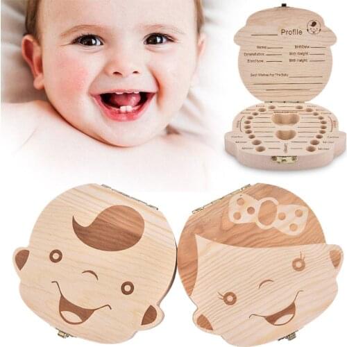 Tooth Box Portuguese Poland English Italy Spanish Turkey Dutch Greece Wood Storage Box For Baby Organizer Box For Milk Teeth