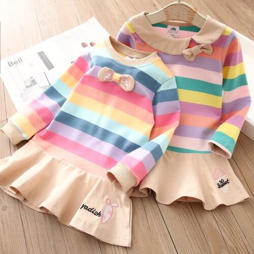 Baby Embodied Dress 2021 Spring Autumn New Kids Clothing Toddler Child Striped Bowtie Long Sleeve Dresses For Girls 2-10 Years