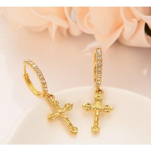 Dubai India African gold earrings big earrings set auger crystal cross religion Jesus girl lady engaged wedding jewelry gifts
