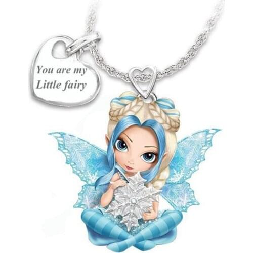 Exquisite Fashion Originality Lovely Blue Ice Snow Fairy Crystal Snowflake Butterfly Fairy Necklace
