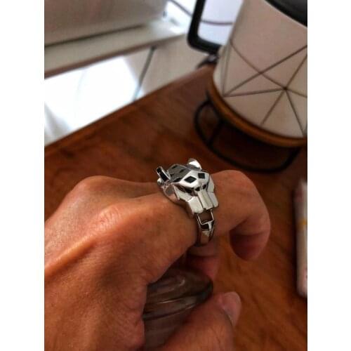 No Stone Leopard Head Finger Ring Green Eye Panther Animal Men Women Statement Cool Party Ring Jewelry