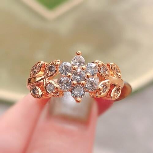 Exquisite Gold Color Leaf Flower Crystal Tree Branch Ring High-end Atmosphere Ladies Jewelry Factory Wholesale