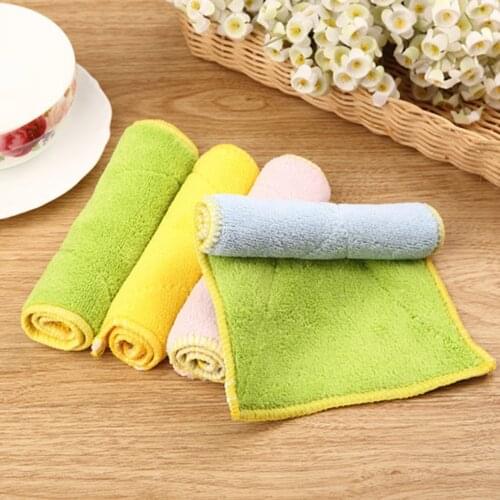 Microfiber Kitchen Towel Double-layer Absorbent Kitchen Dish Cloth Non-Stick Oil Household Cleaning Wiping Towel Kichen Tools