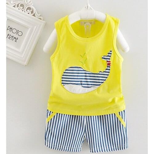 Newborn Baby Boy Summer Clothes Cute Shark Sleeveless Vest Tops + Striped Shorts 2PCS Infant Outfits Kids Bebes Jogging Suits