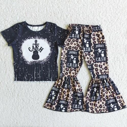 Hot Sale Kids Designer Clothes Girls Bell Bottom Outfits Fashion Girls Boutique Clothing Short Sleeve Spring Summer Children Set