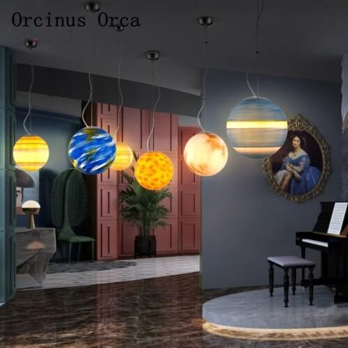 Earth Moon Planet Chandelier Boys Girls Bedroom Childrens Room Light Modern Creative LED Eight Planetary Chandeliers