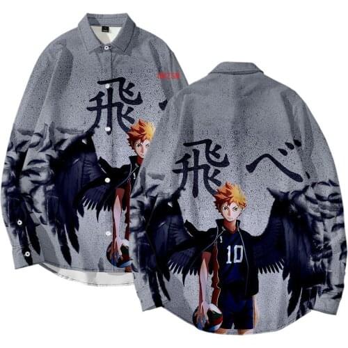 Anime Haikyuu Cosplay Costume Karasuno High School Hinata Shoyo Kageyama Tobio Mens Shirt Turn Down Collar Long Sleeve Shirts