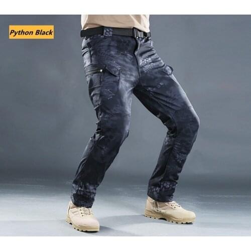 Python Black Camo Fleece Cargo Pant Men Working Hiking Camping Outdoor Warm Breathable Trouser Camouflage Combat Fishing Pant