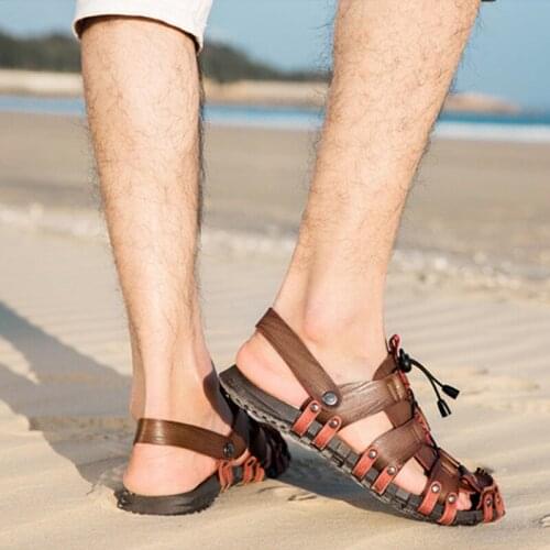 Sandals Men New Summer Breathable British Beach Shoes Hollow Men Casual Shoes Large Size 47 Leather Sandals And Slippers Tide