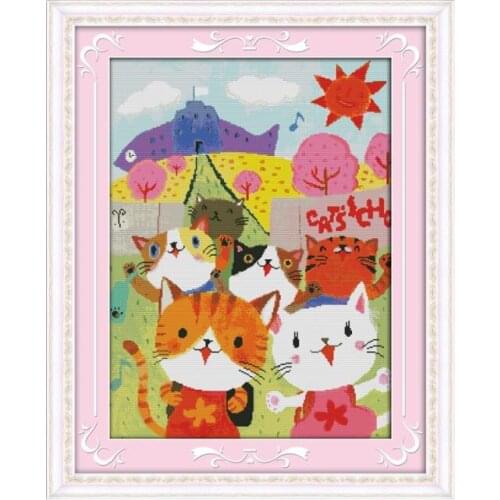 After school cats cross stitch kit cartoon 14ct 11ct count print canvas stitching embroidery DIY handmade needlework