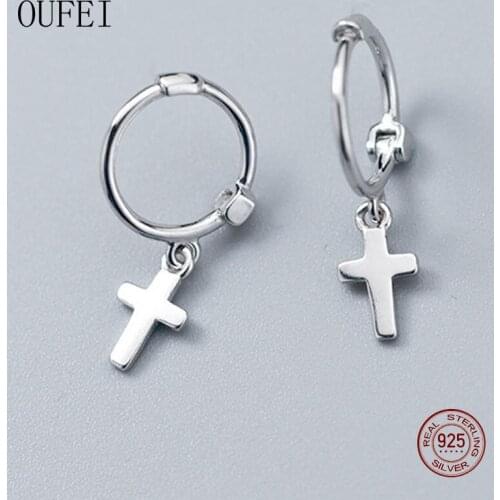Small Hoop Cross Earring For Women 925 Sterling Silver Drop Earrings Round Fine Jewelry Rose Gold Accessories Earrings For Girl