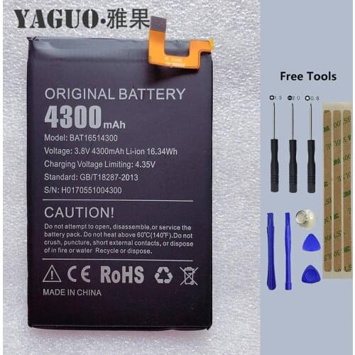 100% New Original Doogee Y6 Max BAT16514300 Battery Replacement 4300mAh Smart Phone Parts Bateria Batterie Baterij + Free Tools