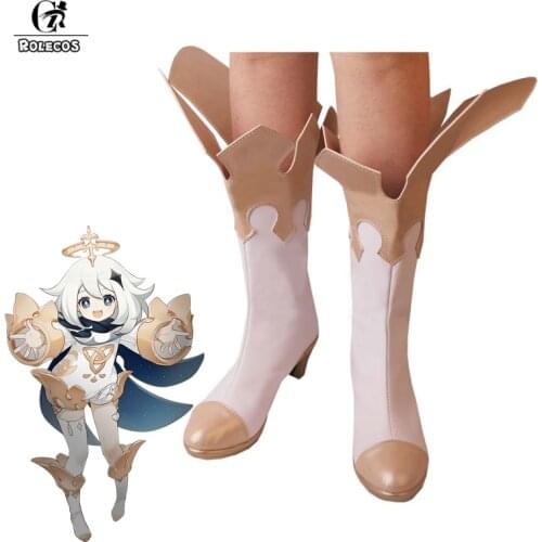 ROLECOS Genshin Impact Paimon Cosplay Shoes Paimon High Heel Cosplay Genshin Impact Shoes PU Leather Boots Women Halloween Props