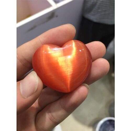 Orange red cat eye stone heart, crystal stone heart home decoration