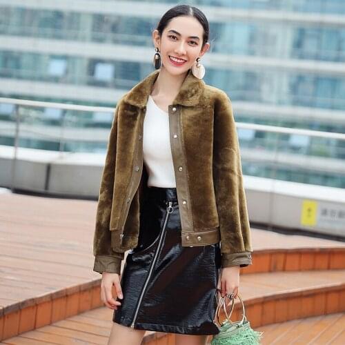 Autumn Winter Women 2020 Korean Style Short Real Coat Natural Sheep Shearing Coats Leather Fur Jacket WYQ1682