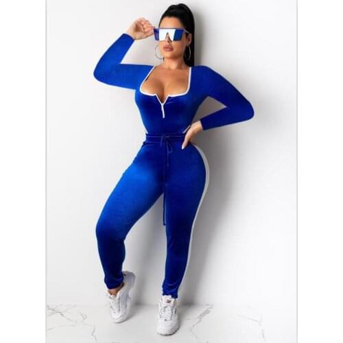 Autumn winter Womens set Velvet bodysuit pencil pants suit two piece set Sexy Street casual fashion tracksuit outfit DZH5118