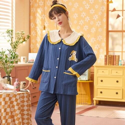 Autumn Winter new princess style pyjamas long-sleeve trousers ladies pajamas suit full cotton M-5XL pajamas womens home service