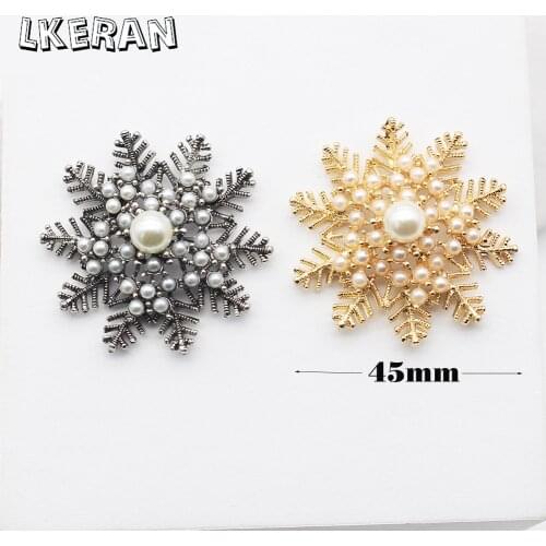 LKERAN 2Pcs 45mm Flower-Shaped Pearl Alloy Rhinestone Buttons DIY Decor Accessories Sewing Button Wedding Decoration