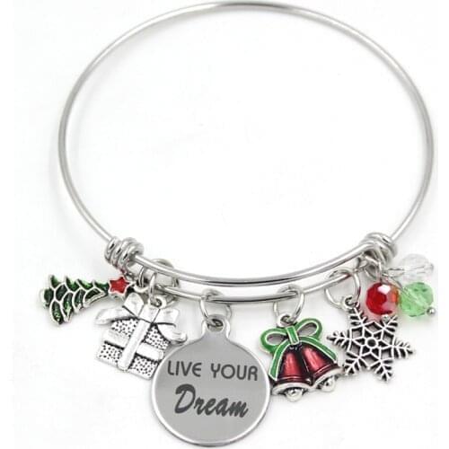 Expandable Wire Stainless Steel Bangle Women Jewelry Christmas Charm Bracelet Bangle Christmas Xmas Gifts Bijoux