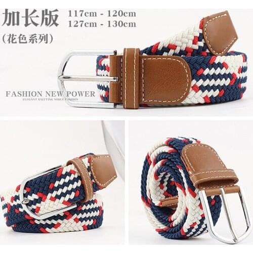 Long 130cm stretch woven elastic belt mens and womens waist closure canvas pin buckle belt