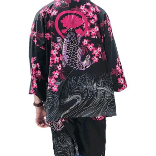 Summer Fashion Men Floral Sakura Carp Print Shirts+Shorts Set Male Casual Cardigan Blouse Clothing Sets Beach Tracksuit