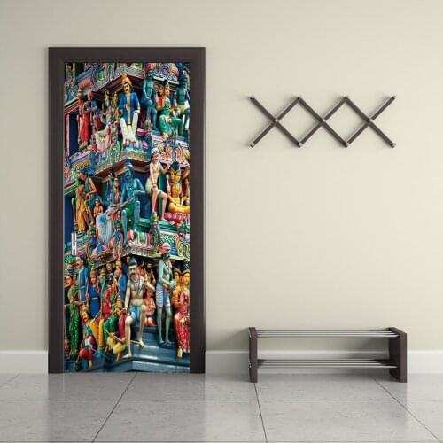 Custom Sizes/77*200cm Holy Temple DIY Self Adhesive Door Stickers For Living Room Bedroom Home Decor Waterproof Poster Wallpaper