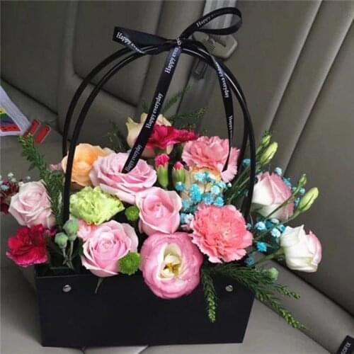 Flowers Carry Bag Kraft Paper Bags Rectangular Flower Box With Handle Waterproof PVC Bouquet Florist Rose Party Decoration Boxes