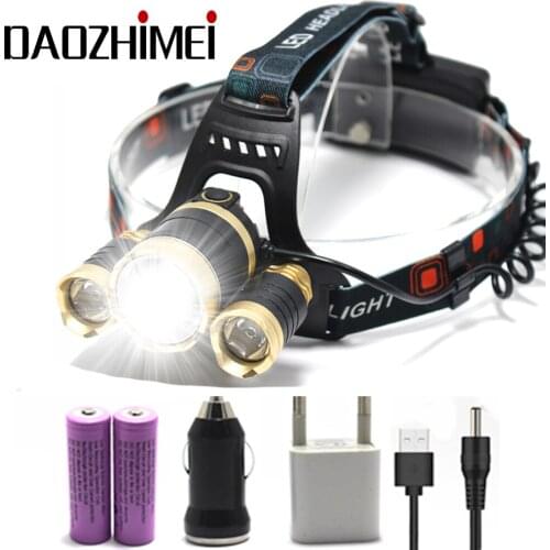 T6 Xm-L+2Q5 Led Headlight 8000Lm Headlamp Flashlight Head Torch Linterna Xml T6 18650 Battery/Ac Car Charger Fishing Light
