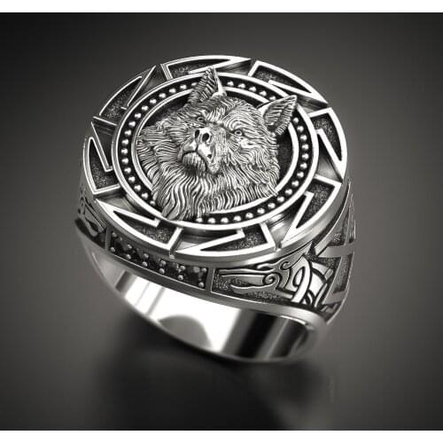 Vintage Relief Ancient Wolf Head Ring for Mens Viking Gothic Steampunk Hip Hop Carved Animals Pattern Party Club Gift