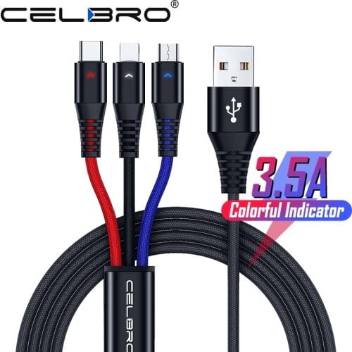 3 In 1 Micro Usb Multi Charger Cable Led Type C Usb 3in1 Tipo C Charging Cord Kabel For Xiaomi K20 Pro Mi A3 A2 Redmi Note 5 7