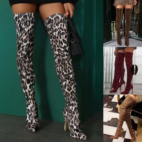 Women Sexy Platform Thigh High Boots Chain Decor High Heel Stilettos Faux Stretch Leather Women Over The Knee High Boots