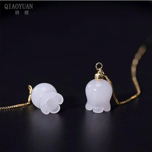 Earings 925 sterling silver gold jade earrings for women Gemstone costume jewelry Sterling silver vintage long chain Orchid