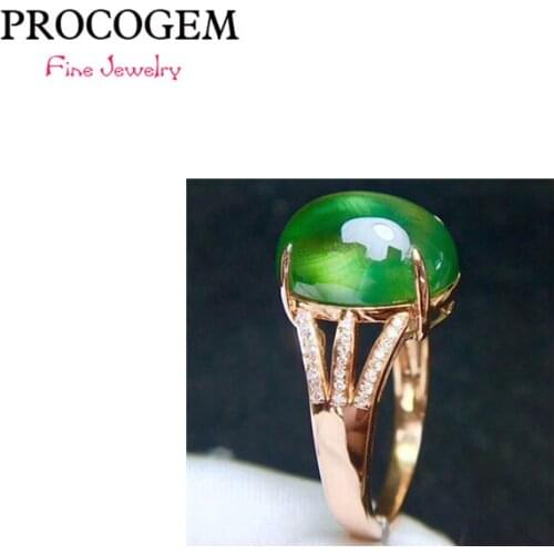 Trendy Natural Prehnite Rings for Women Party 10x13mm Big Genuine gemstones Rose Gold color Fine jewelry 925Sterling Silver #443