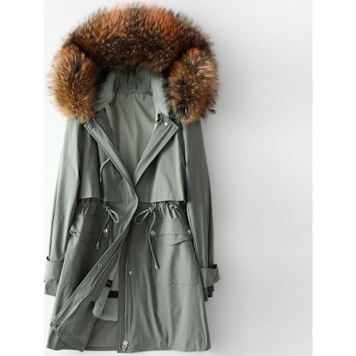 Winter Rabbit Hair Lining Style Overcome Fur Female Raccoon Dog Fur Collar Hooded Coat High Quality Customized Women Thick Parka