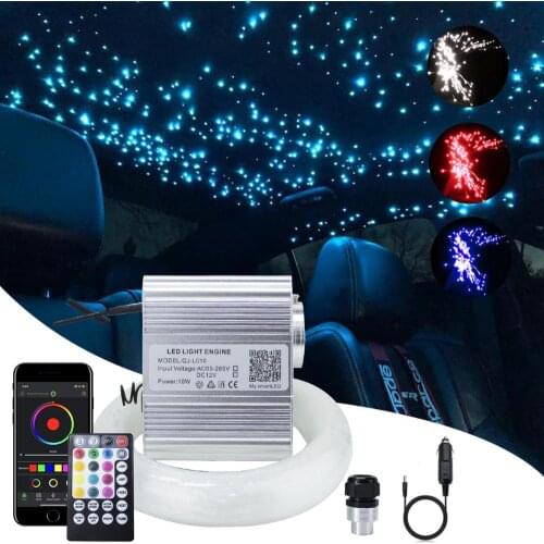 Car use Bluetooth app 10W Twinkle RGBW Fiber optic light engine LED starry ceiling lights kit 150/200pcs 0.75mm 2M with 28key RF