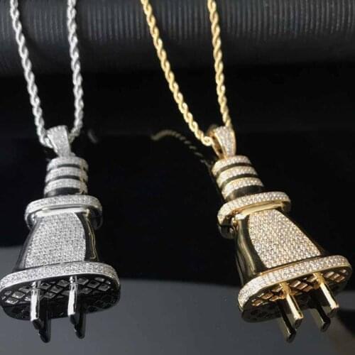 Popular Bling Out Plug Pendant Charm Necklace with Crystal Stone