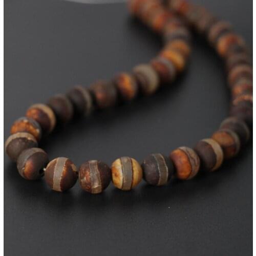 3Strands/Lot Wholesale 4-12MM Rust Brown One Line Stripe Old Tibetan Dzi Onxy Round Loose Beads,DIY Necklace Jewelry Making