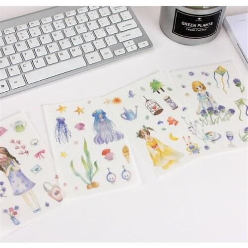 4 Sheets DIY Kawaii PVC Girl Stickers Small fresh plant Stationery Stickers Scrapbooking For Decoration Photo Album Diary
