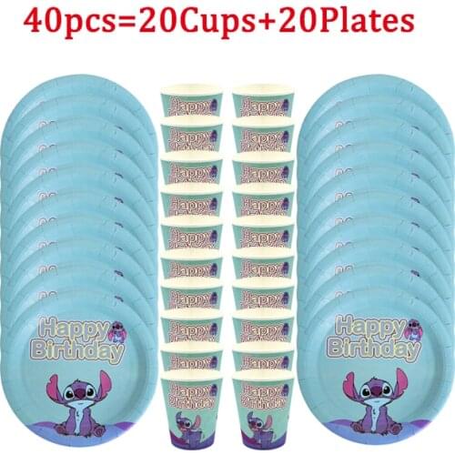 40/60/80Pcs Lilo & Stitch Kids Birthday Party Decorations Blue Theme Disposable Tableware Paper Cups Plate Baby Shower Supplies