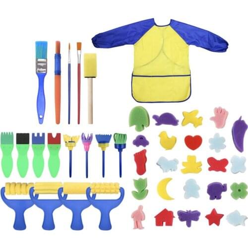 42Pcs/Set Kids Sponge Paint Brush DIY Painting Rollers Apron Arts Crafts Tool